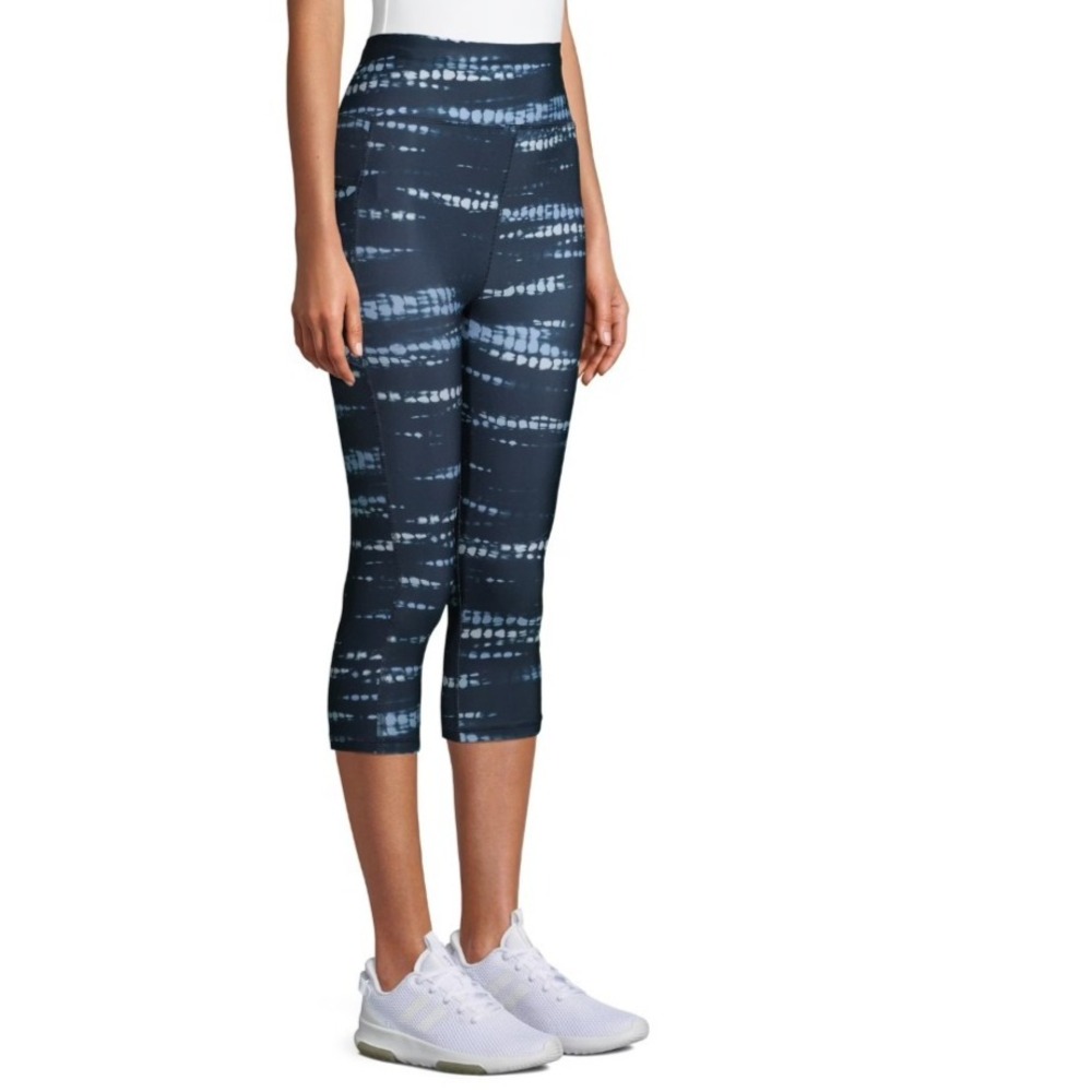 NWOT Avia WomenSmall (4-6) High Waist Capri Tight Navy Blue Tie Dye Stretch Pant